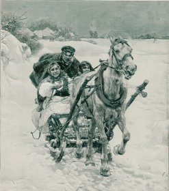 1899年木口木刻版画《圣诞之夜的雪橇》41×28厘米（70）