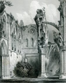 1848年钢版画《梅尔罗斯修道院北厅》28×21厘米（D-11）