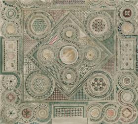 1812年手工上色飞尘铜版画《西敏寺圣坛前的马赛克拼图》（32.7×26厘米）