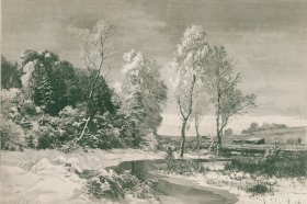 1892年木口木刻版画《初雪》40.5×27.5厘米（74）