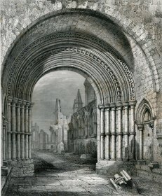 1848年钢版画《艾布洛撒克修道院西门》28×21厘米（A-01）