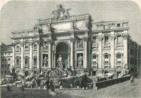 1876年木刻版画《特雷维广场》30×21厘米