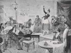 1900年木口木刻版画《塞维利亚咖啡馆的吟唱》41×28厘米（22）