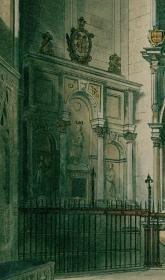 1812年手工上色飞尘铜版画《西敏寺圣艾德蒙德小堂西面》（32.7×26厘米）