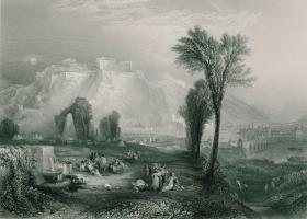1870年代豪华版钢版画（大幅中国裱贴）威廉·特纳作品《埃伦布赖特施泰因》45×31厘米