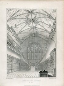 1848年钢版画《阿伯丁国王学院图书馆》28×21厘米（A-08）