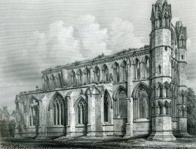 1848年钢版画《埃尔金大教堂唱诗堂外景》28×21厘米（B-40）