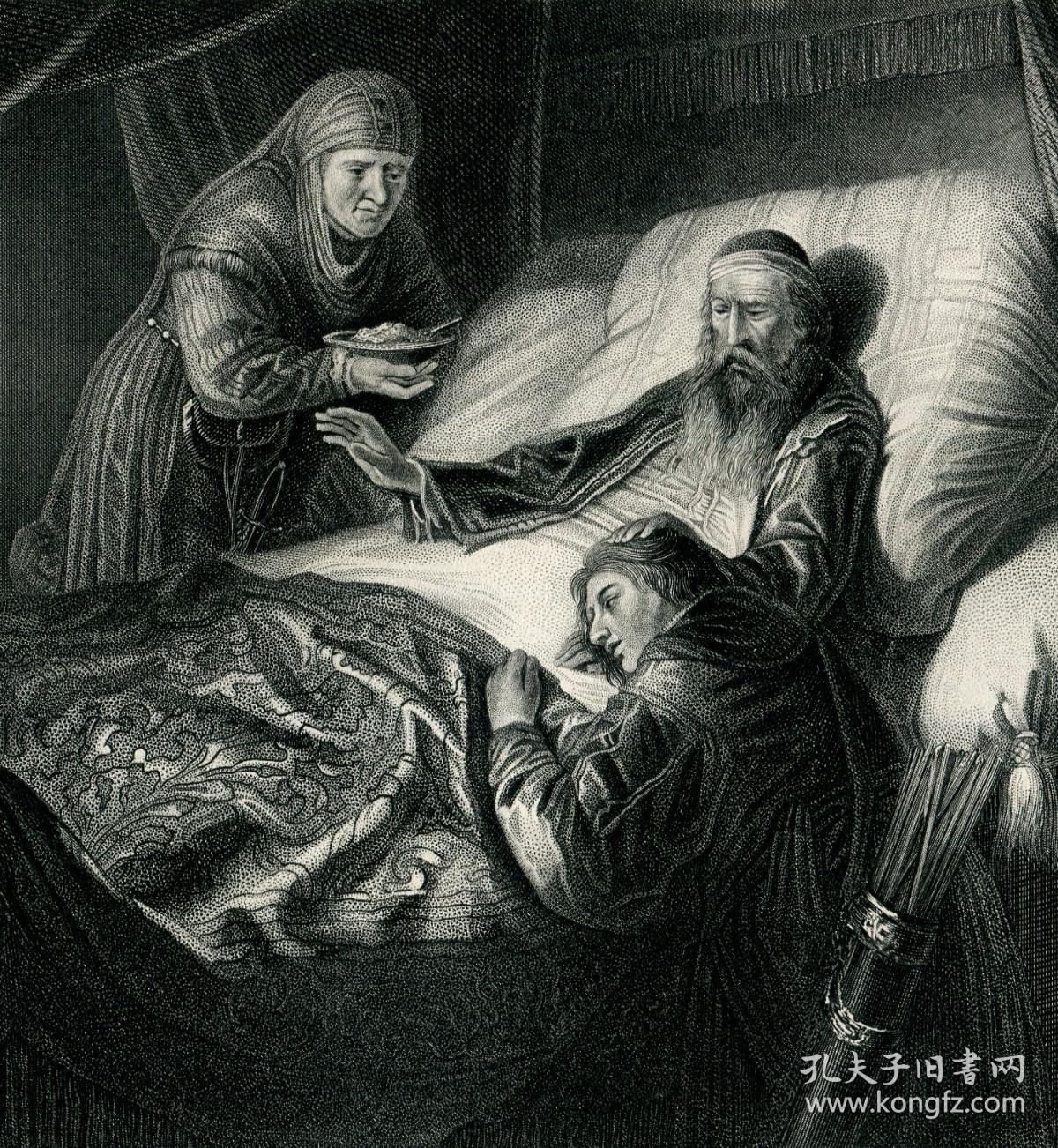 1871年钢版画《祝福爱子》30×22厘米