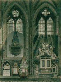 1812年手工上色飞尘铜版画《西敏寺南廊第六、七窗》（32.7×26厘米）