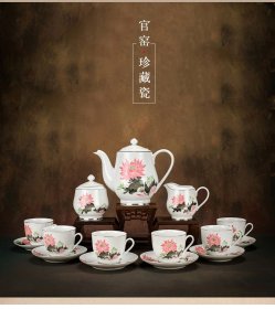 官窑老瓷.醴陵釉下五彩瓶洪江大球泥纯手绘（红菊花15头茶具套装）