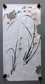 四川著名画家【罗开模】花鸟画，兰花-山谷幽香，尺寸约69*34厘米（142）