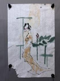 四川著名画家【罗开模】无款人物画，尺寸约69*45厘米★249