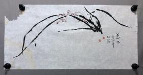 四川著名画家【罗开模】花鸟画，兰花-蕙风，尺寸约69*34厘米（135）
