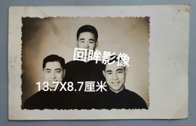 民国上海滑稽巨星周柏春，姚慕双，笑嘻嘻三人合影，背面有明信片格式