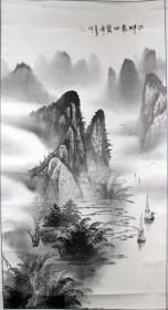 【238福利包邮专场】容盟昇 山水画 《江畔晨曲》画芯 50*94
