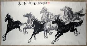 【238福利包邮专场】闲云 《马到成功》画芯 64*130 原装裱轴