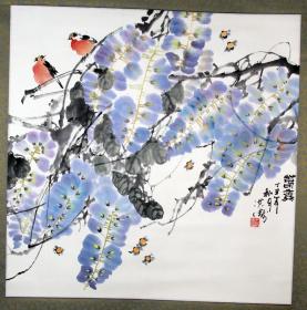【保真】王洪涛，男，1970年生于中国河北饶阳，1992年毕业于河北大学工艺美术学院。供职于衡水电视台，河北省美术家协会会员。 花鸟画 《春意》 画芯 66*66 原裱立轴