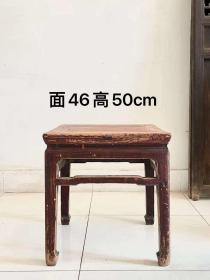 61_民国时期楸木方凳，单只，原汁原味，完整牢固。尺寸：面46高50cm。