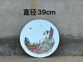 63_圆形老镜子，【梁山伯与祝英台】题材，尺寸：直径39cm。