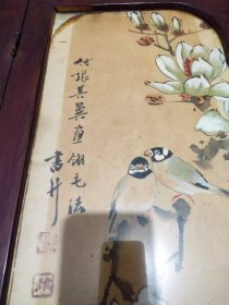 218_民国彩绘花鸟四扇屏，画工精美绝伦，品相完整无损，原装原裱，老味十足，著名画师仿张其冀的，保真包老保手绘真迹，价格小高，喜欢私聊。总宽1.23，高79公分