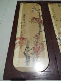 218_民国彩绘花鸟四扇屏，画工精美绝伦，品相完整无损，原装原裱，老味十足，著名画师仿张其冀的，保真包老保手绘真迹，价格小高，喜欢私聊。总宽1.23，高79公分