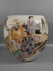浅降彩八仙祝寿卷缸