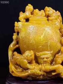 田黄石狮子摆件