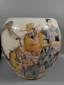 浅降彩八仙祝寿卷缸
