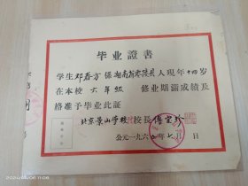 1960年   毕业证书