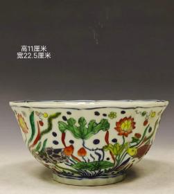 美品·款识“大明宣德年制”精工细作满工五彩鱼藻纹葵花碗