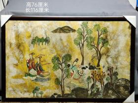 旧藏.“洛神赋图局部”人物纹墙皮画，整体壁画抠存，新裱老画。别墅、酒店会所装饰佳品
墙皮画也叫壁画。存放窑洞    石窟  墙壁上。殿宇、寺庙，石窟和之中的壁画是珍贵历史遗存。