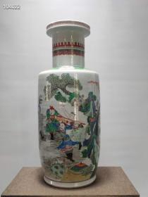 清代康熙年制五彩人物棒槌瓶，尺寸高46.5cm宽19.5cm