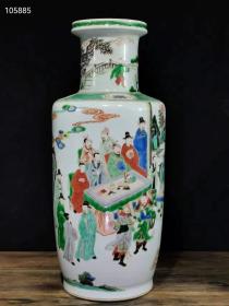 清代精品满工五彩人物棒槌瓶，尺寸高46.3cm宽20.5cm，