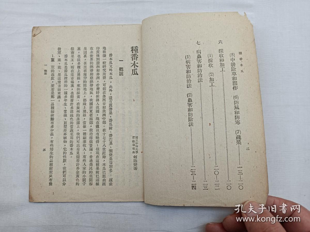 工业生产技术便览       种番木瓜；何贻赞 编著；中华书局；小32开；竖排；26页；1951年初版；