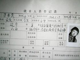 （1983年）山西省冶金建设公司 就业人员登记表：于秀英