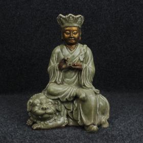 元明时期龙泉窑梅子青釉鎏金药王佛 地藏王菩萨造像 高29.5厘米 直径23.5厘米