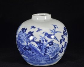 康熙青花花鸟纹坛 高11.3径11厘米