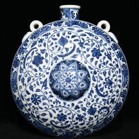 明青花花卉纹卧壶，高20cm直径42cm