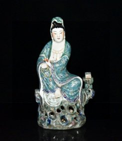 民国魏洪泰造粉彩观音【33x19cm 】