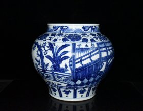 元青花锦香亭人物故事罐【29.2x34cm】