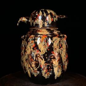 吉州窑鸟形盖罐，高25直径17cm