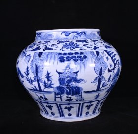 元青花周亚夫人物故事纹罐，高28.5×35厘米