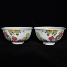 清雍正珐琅彩菊花纹碗，6×12