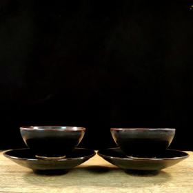 宋吉州窑树叶纹托杯 尺寸高7.7CM口径15.8CM