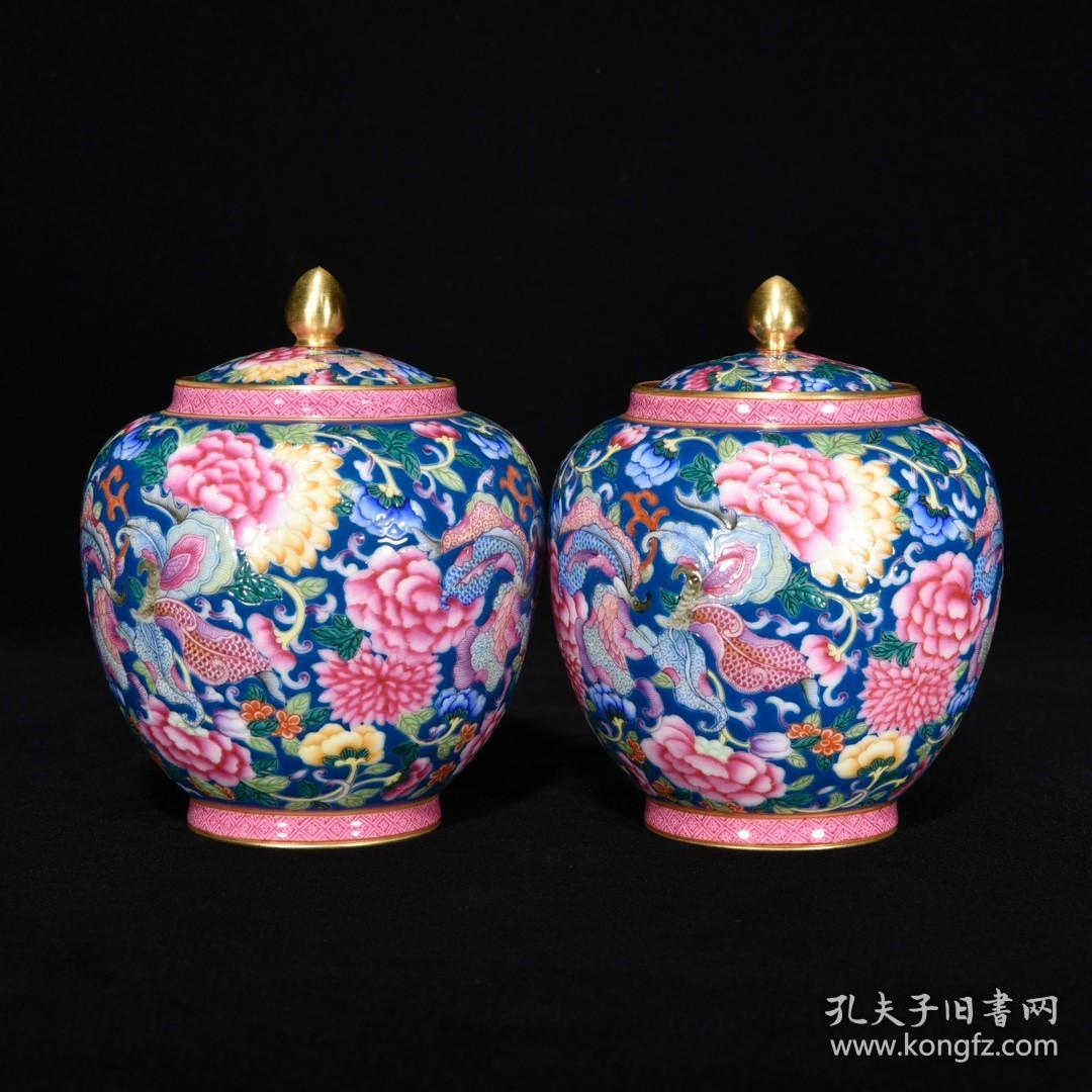 清乾隆珐琅彩花蝶纹罐，12×10