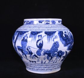 元青花巴斯巴纹昭君出塞人物故事纹罐，高28.5×38厘米