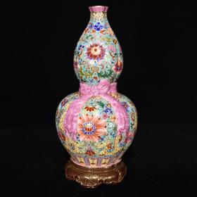 清雍正珐琅彩龙纹绶带葫芦瓶，25×13
