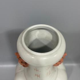 清末双耳人物花瓶，老胎加彩