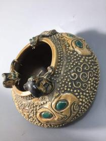 92_铜质双鼠斗蛇圆形小罐，小型独特，图案精美漂亮，包浆厚重，品相完美，宽17高11直径10