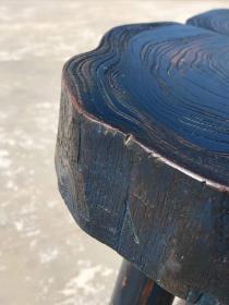 46_蓝色彩漆吧凳，造型独特，木纹清晰，面35/35.高61